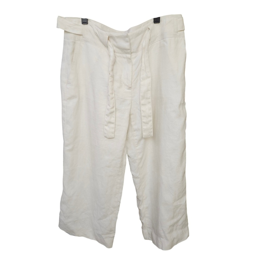 Talbots Petites Pure Irish Linen Wide Leg Cropped Pants Off White Sz 6P Coastal